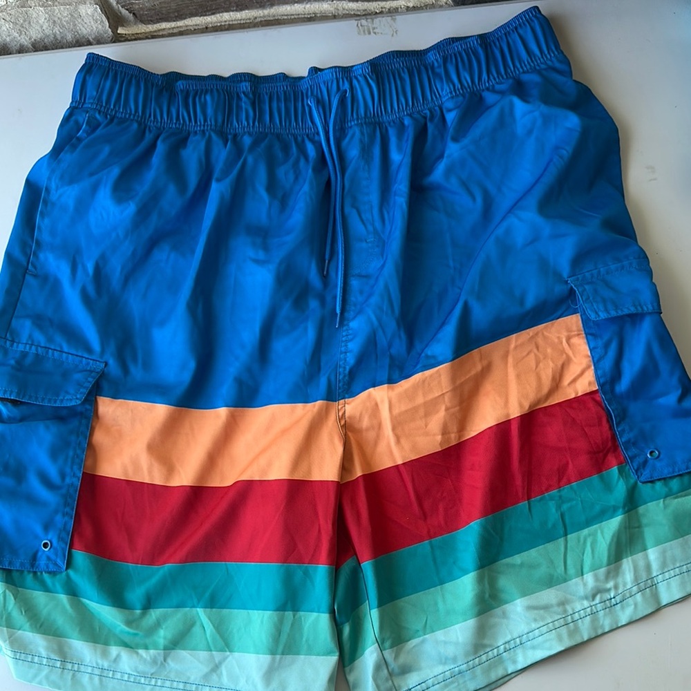 King Size Blue and Orange Athletic Shorts with Elastic Waistband
